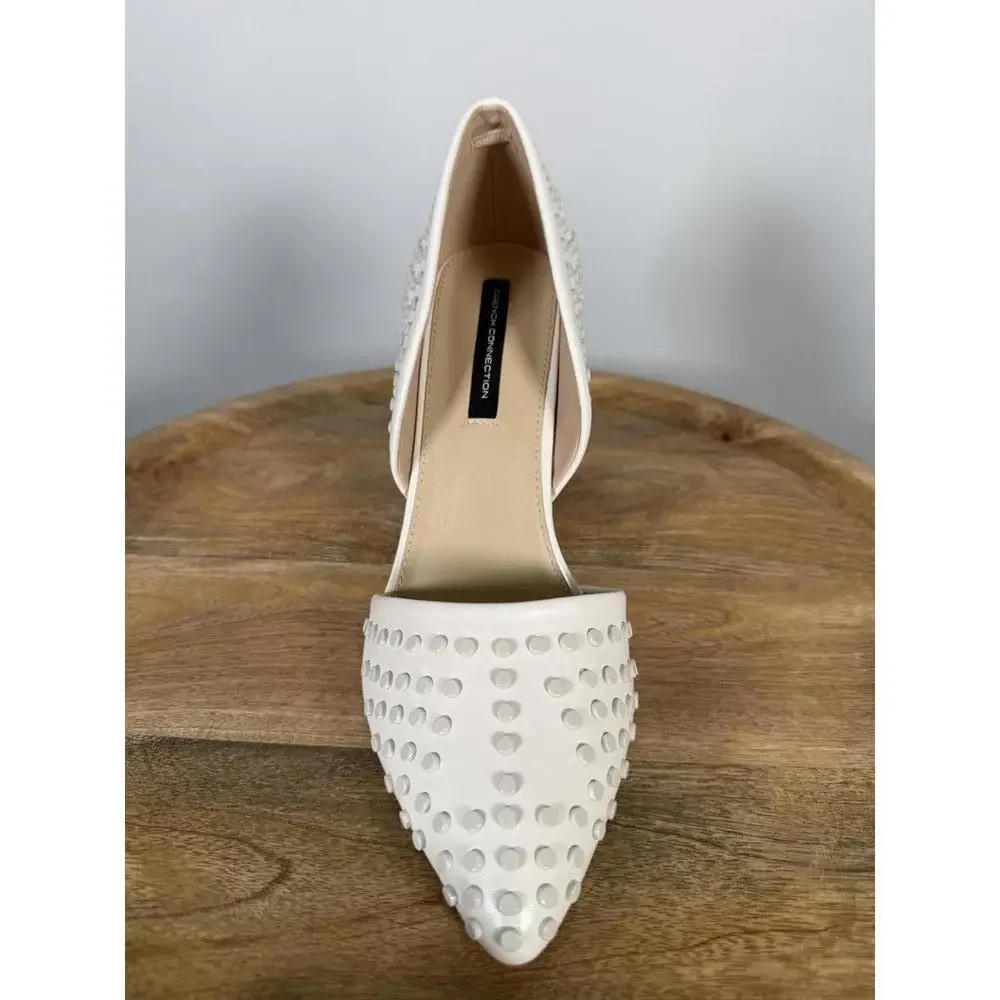 French Connection White Studded Pointed Toe Heels Size US 9.5 NWB - Picture 10 of 12